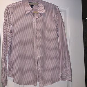 Chaps Women’s pink& black stripe button down blouse
